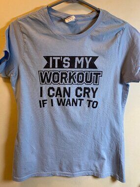 Port & Company Graphic T-Shirt Women Medium Blue Funny Workout Gym Tee